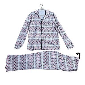 Burt's Bees Men's Santa Snowflakes Matching Christmas Pajamas Set White Red L